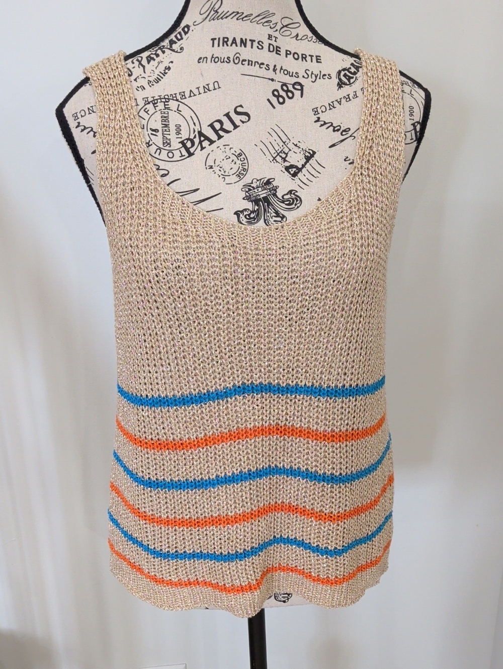 PANAREA | Women's  Gold Metallic Striped Knitted Resort Wear Tank Top